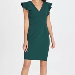 Dkny ruffle sleeve hunter green dress.